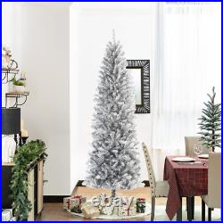 7.5Ft Silver Tinsel Artificial Christmas Tree WithEasy Assembly Metal Stand Artifi