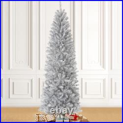 7.5Ft Silver Tinsel Artificial Christmas Tree WithEasy Assembly Metal Stand Artifi