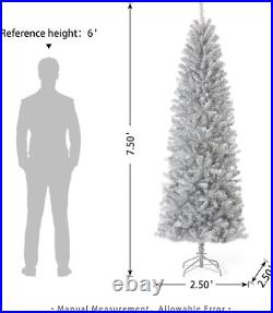 7.5Ft Silver Tinsel Artificial Christmas Tree WithEasy Assembly Metal Stand Artifi