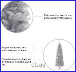 7.5Ft Silver Tinsel Artificial Christmas Tree WithEasy Assembly Metal Stand Artifi