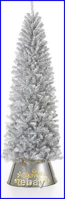 7.5Ft Silver Tinsel Artificial Christmas Tree WithEasy Assembly Metal Stand Artifi