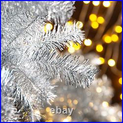 7.5Ft Silver Tinsel Artificial Christmas Tree WithEasy Assembly Metal Stand Artifi