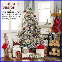 7.5ft Pre Lit Snow Flocked Artificial Holiday Christmas Pine Tree for Home Offi