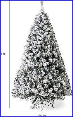 7.5ft Pre Lit Snow Flocked Artificial Holiday Christmas Pine Tree for Home Offi