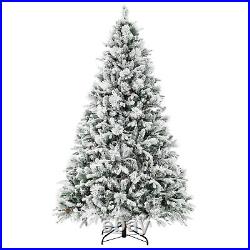7 FT Pre-Lit Snow Flocked Christmas Tree Hinged Xmas Tree With 320 Lights 8 Modes