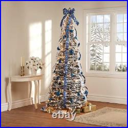 7-Foot Pre-Lit Fully Decorated Snow Frosted Winter Style Pull-Up Christmas Tree