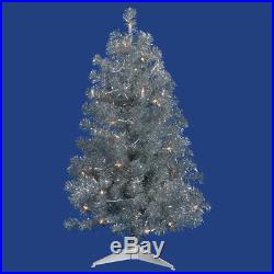 7' Pre-Lit Sparkling Silver Full Artificial Tinsel Christmas Tree Clear Lights