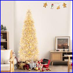 7' Pre-lit Artificial Silver Tinsel Xmas Tree with400 LED Lights 1030 Branch Tips