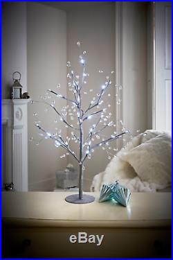 70cm Pre-Lit Jewelled Glitter Twig Tree Christmas 48 Warm LED Lights Silver Tree