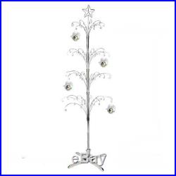 74 Metal Ornament Artificial Christmas Tree Rotating Display Stand Silver Color