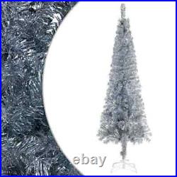 7FT Artificial Slim Christmas Tree With LEDs Balls Stand Home Holiday Decor Silver