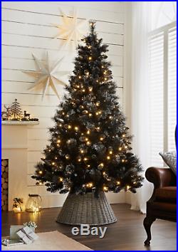 7ft Pre-Lit Hudson Black Xmas Tree Silver Glitter Tips With Stunning Lighting