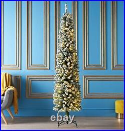 7ft Pre-Lit Slim Snowy Christmas Tree With 150 Warm White LED Lights & 350 Tips