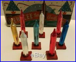 8 Vtg KENTLEE Mercury Glass Candle Xmas Ornaments Red Blue Green Gold Silver Box
