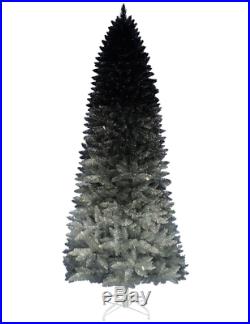 9' OMBRE BLACK SILVER Slim Christmas Tree UNLIT with STAND