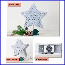 9 Silver Star Christmas Tree Topper with Rotating White Snowflake Projector NEW
