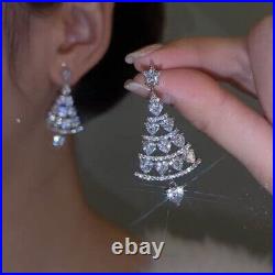 925 Silver Christmas Tree Drop Dangle Earrings Women Heart Cut Real Moissanite