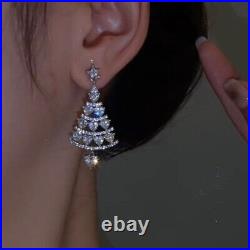 925 Silver Christmas Tree Drop Dangle Earrings Women Heart Cut Real Moissanite