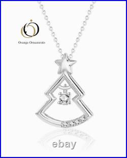 925 Silver Round Cut Moissanite Christmas Tree Necklace, 0.25ctw Holiday Jewelry