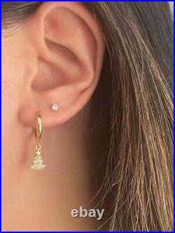 925 Silver Round Moissanite Christmas Tree Drop Earrings 14k Yellow Gold Plated