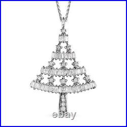 925 Silver White Diamond Christmas Tree Pendant Necklace Gift Size 20 Ct 0.5