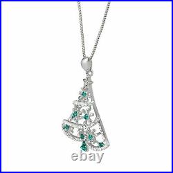 925 Sterling Silver 1.00 Ct Round Cut Simulated Emerald Christmas Tree Pendant