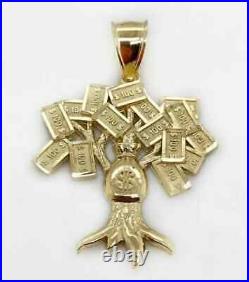 925 Sterling Silver Money Tree Free Engraving Pendant 14k Yellow Gold Plated
