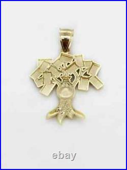 925 Sterling Silver Money Tree Free Engraving Pendant 14k Yellow Gold Plated