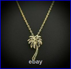 925 Sterling Silver Palm Tree Necklace Pendant With. 50 Ct Diamond/18''/Stunning