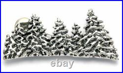 925 Sterling Silver Snow Covered Pine Tree Forest with Rising Sun Christmas Pin
