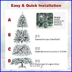 9FT Artificial Christmas Tree, Snow Flocked Hinged Pine Tree, Premium PVC Needle