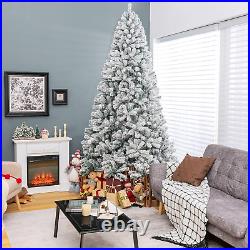 9FT Artificial Christmas Tree, Snow Flocked Hinged Pine Tree, Premium PVC Needle