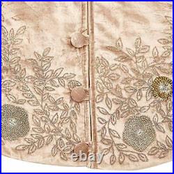 ARCADIA HOME Hand Beaded Floral Christmas Silver Velvet-60 Tree Skirt