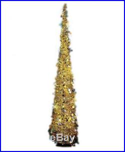 Affordable, Collapsible 65 Lighted Christmas Trees in Gold/Silver for Small