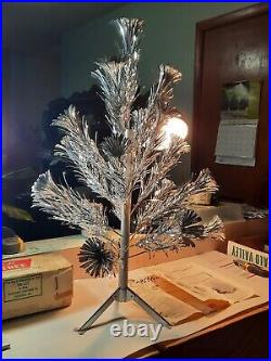 Antique Aluminum Pom Pom 2.5 ft. Tree withBox & Sleeves. 19 Branches