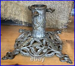 Antique Cast Iron Christmas Feather Tree Stand Germany Tree Trunk Silver Gold