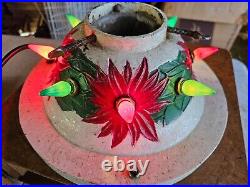 Antique Rare Working Lighted Cast Iron Christmas Tree Stand Poinsettia Electric