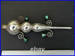 Antique Silver Wire Wrapped Glass Christmas Tree Topper with Green Bells