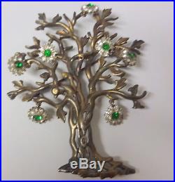 Antique Sterling Silver Huge Christmas Tree w Snowflake Crystal Pin Brooch