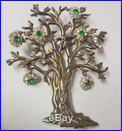 Antique Sterling Silver Huge Christmas Tree w Snowflake Crystal Pin Brooch