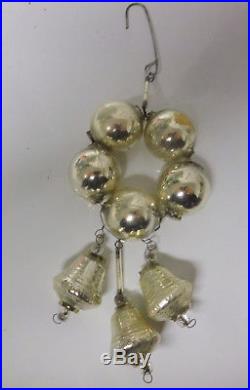 Antique Victorian Germany Christmas Tree Mercury Glass Silver Ball Bell Ornament