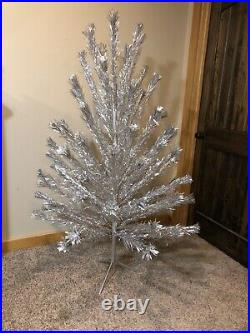 Antique Vintage 5 1/2 ft, 80 Silver branch pom pom aluminum Christmas tree