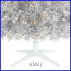 Artificial Christmas Tree 7 ft. Pre-lit LED Silver Iridescent Tinsel Plug-in