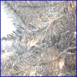 Artificial Christmas Tree 9 Foot Clear Pre-Lit Silver Slim Xmas Holiday Season