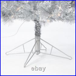 Artificial Christmas Tree 9 Foot Clear Pre-Lit Silver Slim Xmas Holiday Season