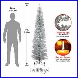 Artificial Christmas Tree, Silver Tinsel, Includes Stand, 7 feet
