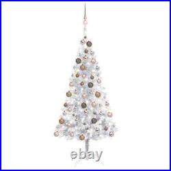 Artificial Christmas Tree with LEDs&Ball Set Silver 47.2in PET CAE