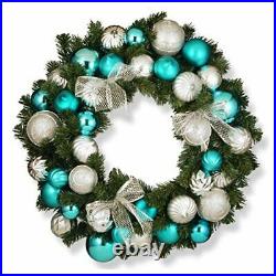 Artificial Christmas Wreath, Green, Evergreen, Decorated with Ball Ornaments