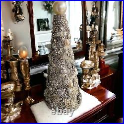 Artisan Handcrafted Vintage Silver Rhinestone Jewelry Vanity 14 Christmas Tree
