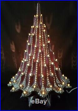 Atlantic 314 19 Ceramic Lava/Ice Christmas Tree Burgundy & Silver- LIGHTED